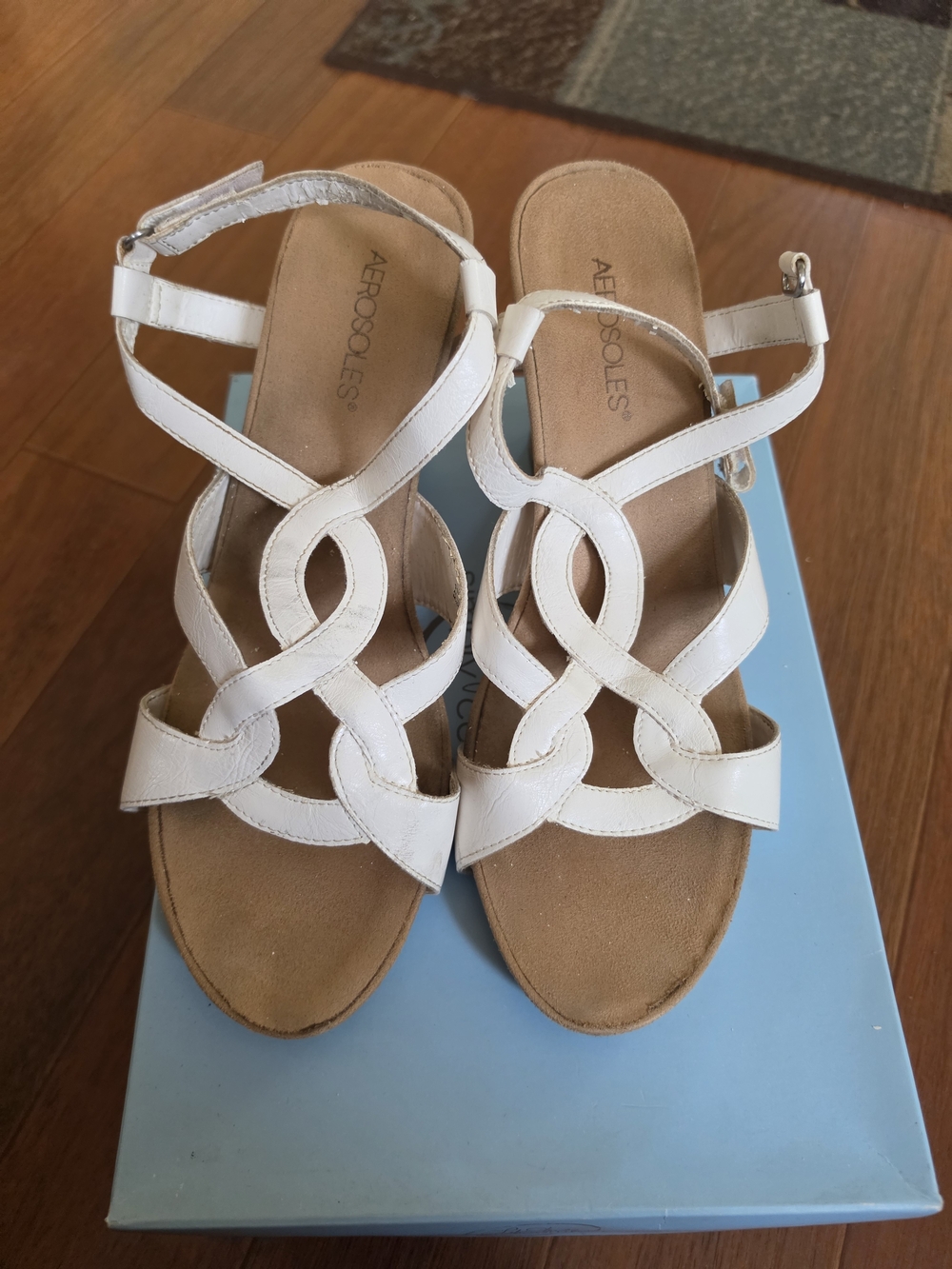 AEROSOLES White Interlaced Wedge Sandals